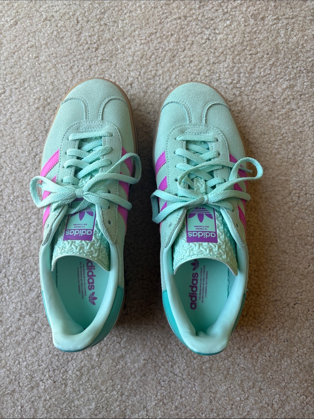 adidas Women's Mint Green Suede Sneakers with Pink Stripes- Gazelle - Picture 7 of 9